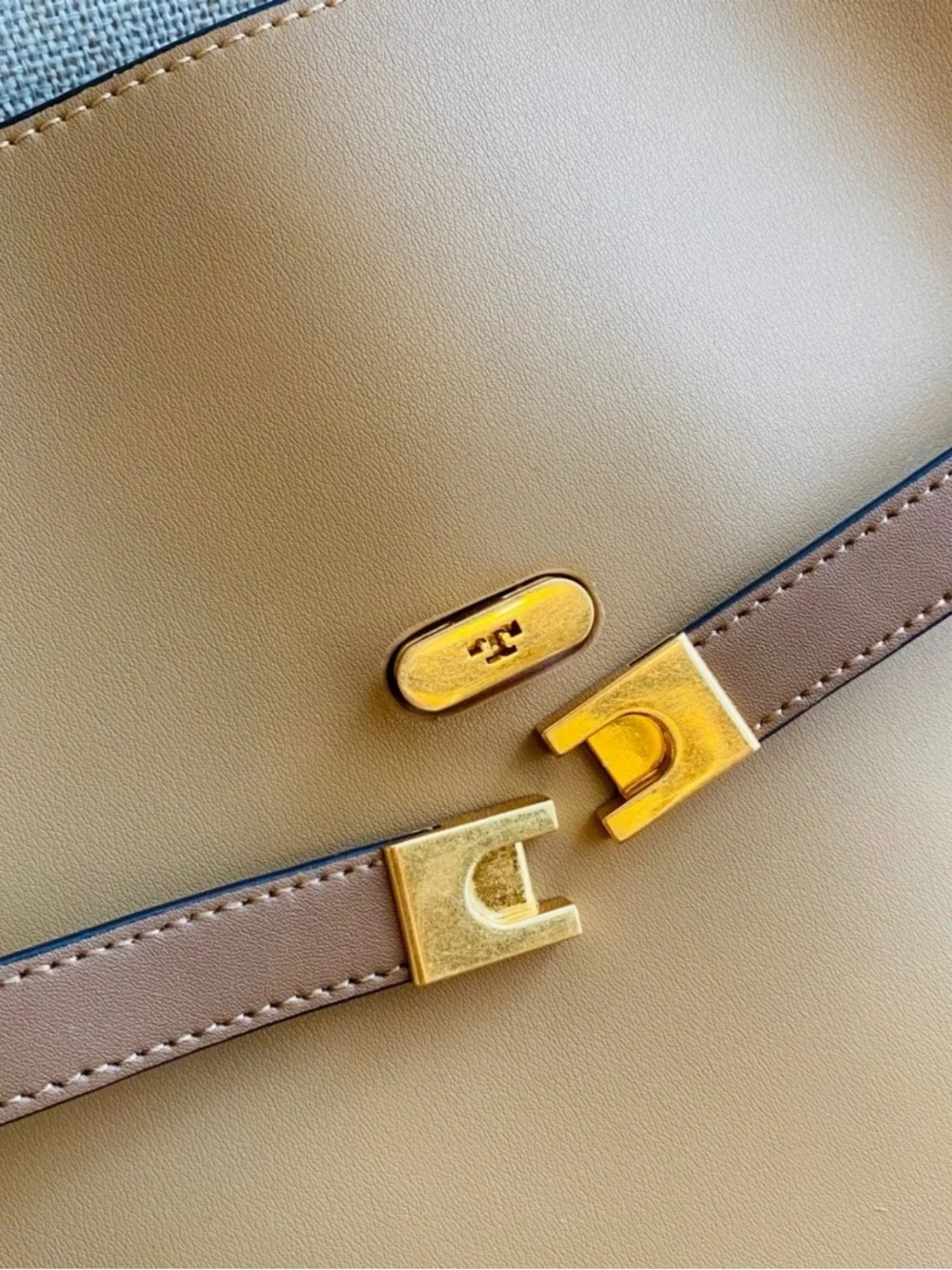 Tory Burch Tan and Brown Leather Top-Handle Satchel with Gold Hardware